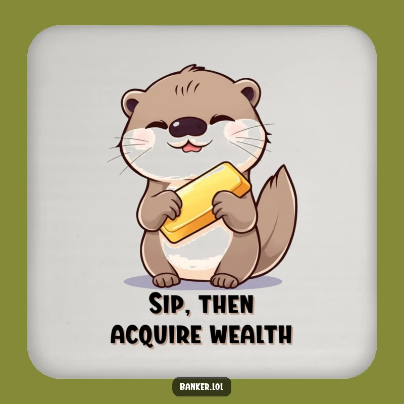 Funny Otter Gold Bar Coaster Set: Hilarious Protection for Surfaces!