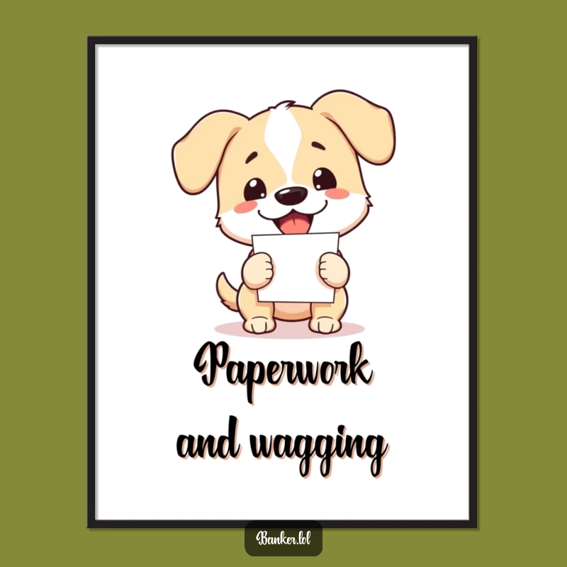 Funny Dog Document Deluge Poster: Whimsical Art for a Lively Space!