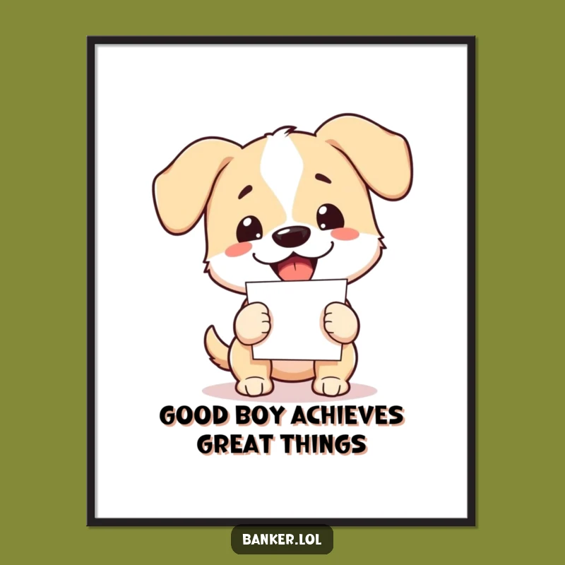 Free Printable Wall Art: Bouncy Dog with Papers, Whimsical Downloadable Decor for Any Room