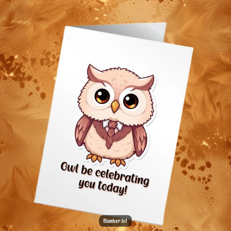 Funny Free Printable Birthday Card: Fluffy owl in a vest and tie looks wise, wishing a happy birthday.