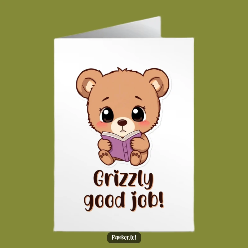 Free Printable Congrats Card: Bear Cub Checking Books for a Smart Downloadable Gift
