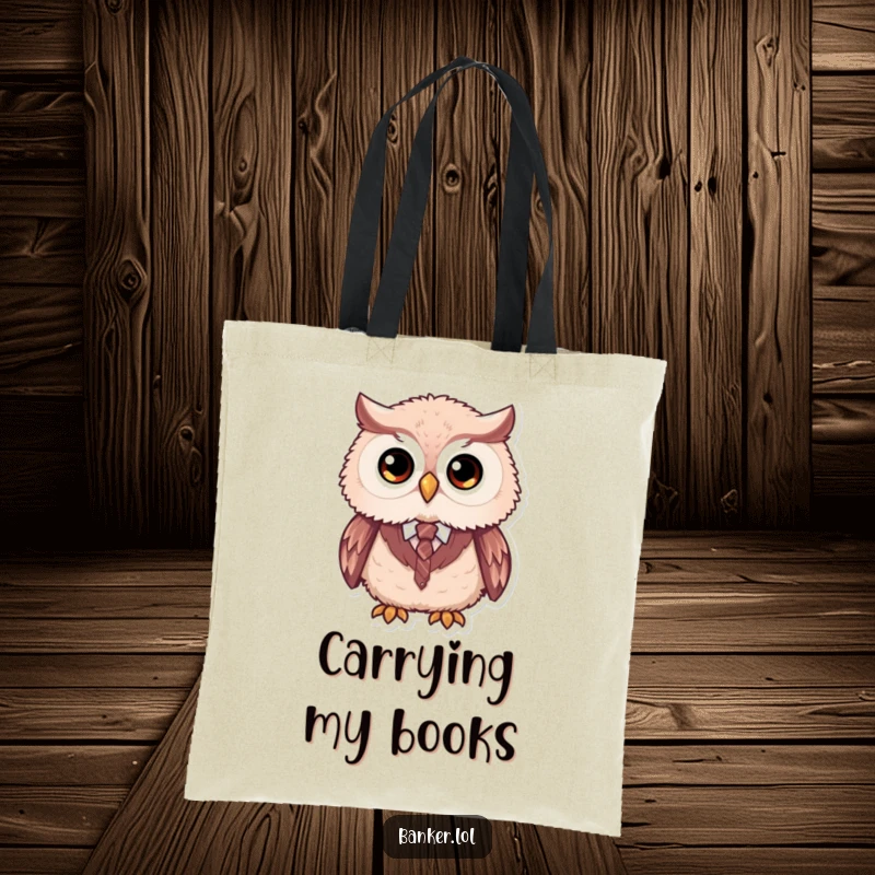 Funny formal owl tote bag showcasing a fluffy owl with large simple eyes, wearing a tiny vest and tie, perfect for carrying essentials.